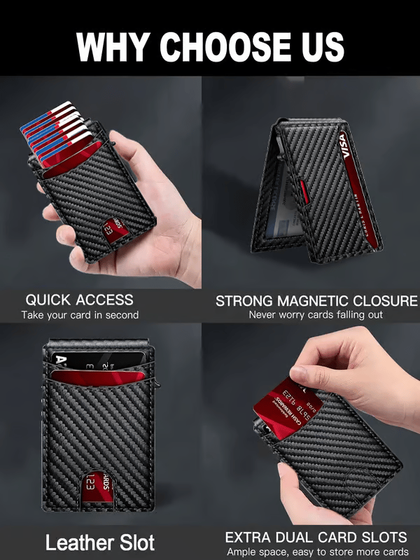 üí•üéÅ Slim Wallet for Men with Pop-Up Aluminum Case, RFID Blocking Minimalist Leather Bifold Card Holder