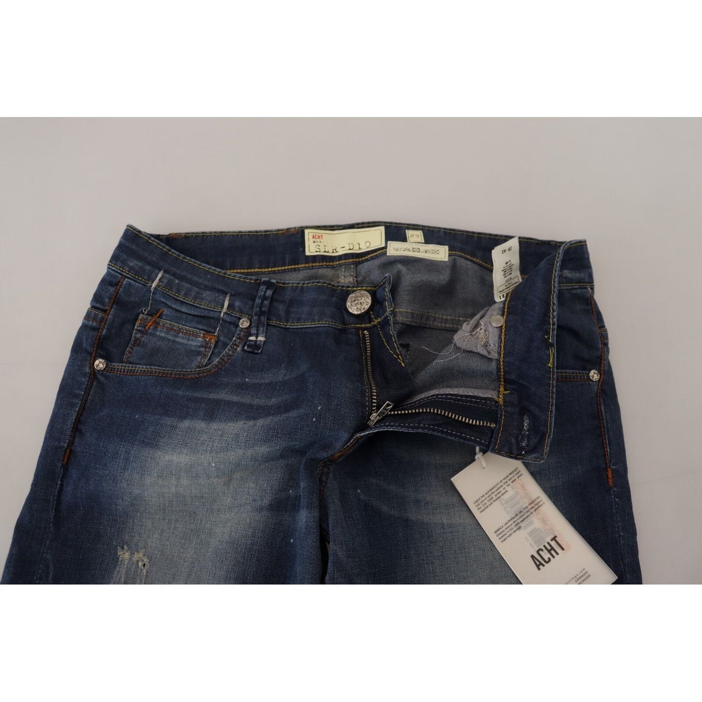 Acht Blue Washed Cotton Slim Fit Women Denim Pants Jeans