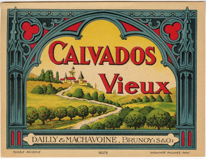Antique, Unused, French CALVADOS VIEUX LABEL, Hard Cider, Castle, Brunoy