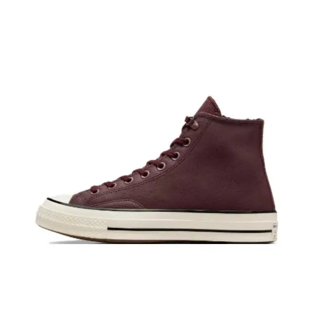 Converse Chuck 70 high-top sneakers in burgundy with lace-up eyelets and white toe cap