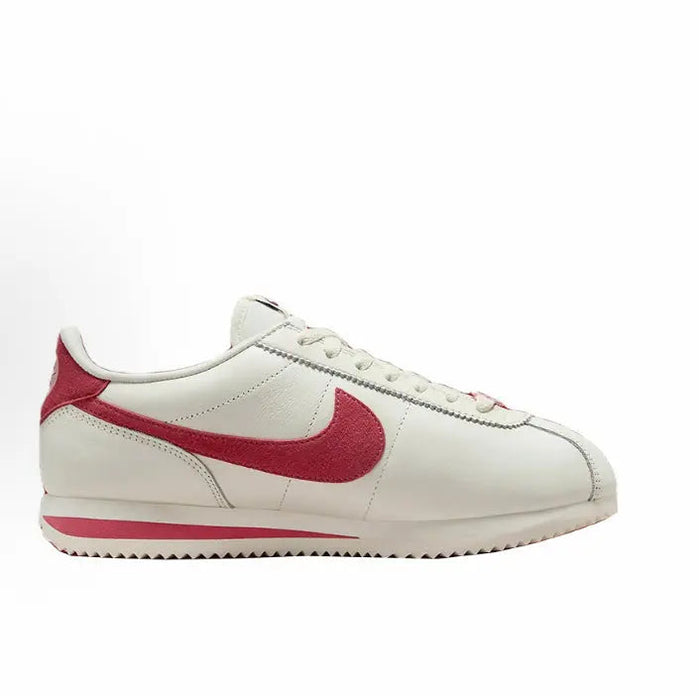 Cortez SE low-top sneaker, white leather with red Swoosh and ridged rubber sole