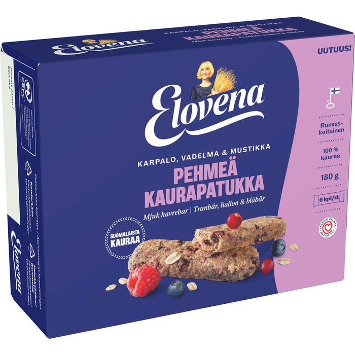 Elovena cranberry-raspberry-blueberry soft oat Biscuits 1 Box of 180g 6.3 oz - Soposopo