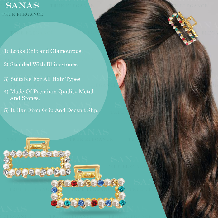 Premium rust-resistant gold-plated hair clip with colourful stones by Sanas.