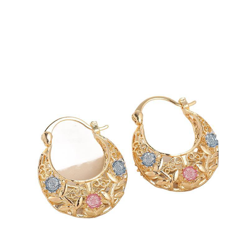 üì¢üì¢30% OFF !! ‚è∞ Gold-Plated Crescent Hoop Earrings with Enamel Flowers
