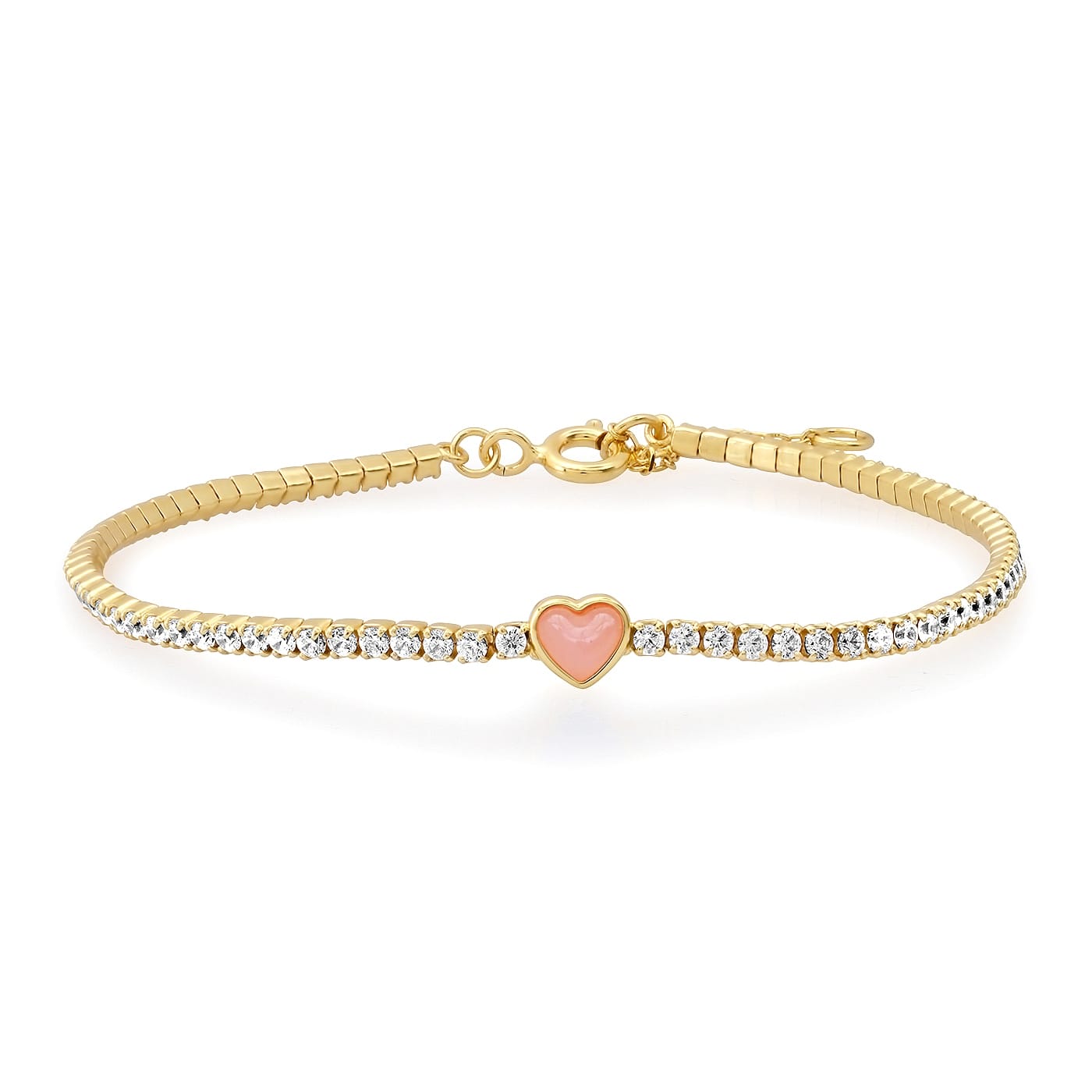 Pink Heart CZ Tennis Bracelet in Sterling Silver