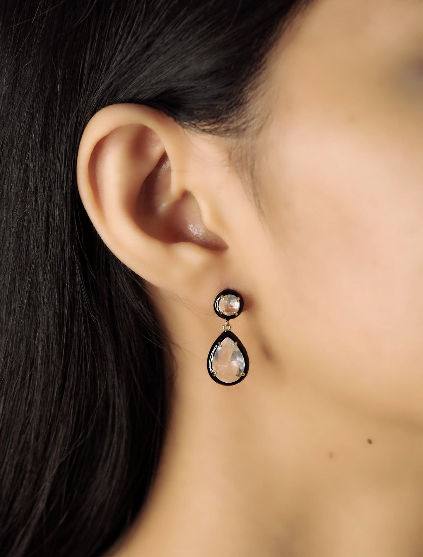 Enamel Bezled CZ Drop Earrings