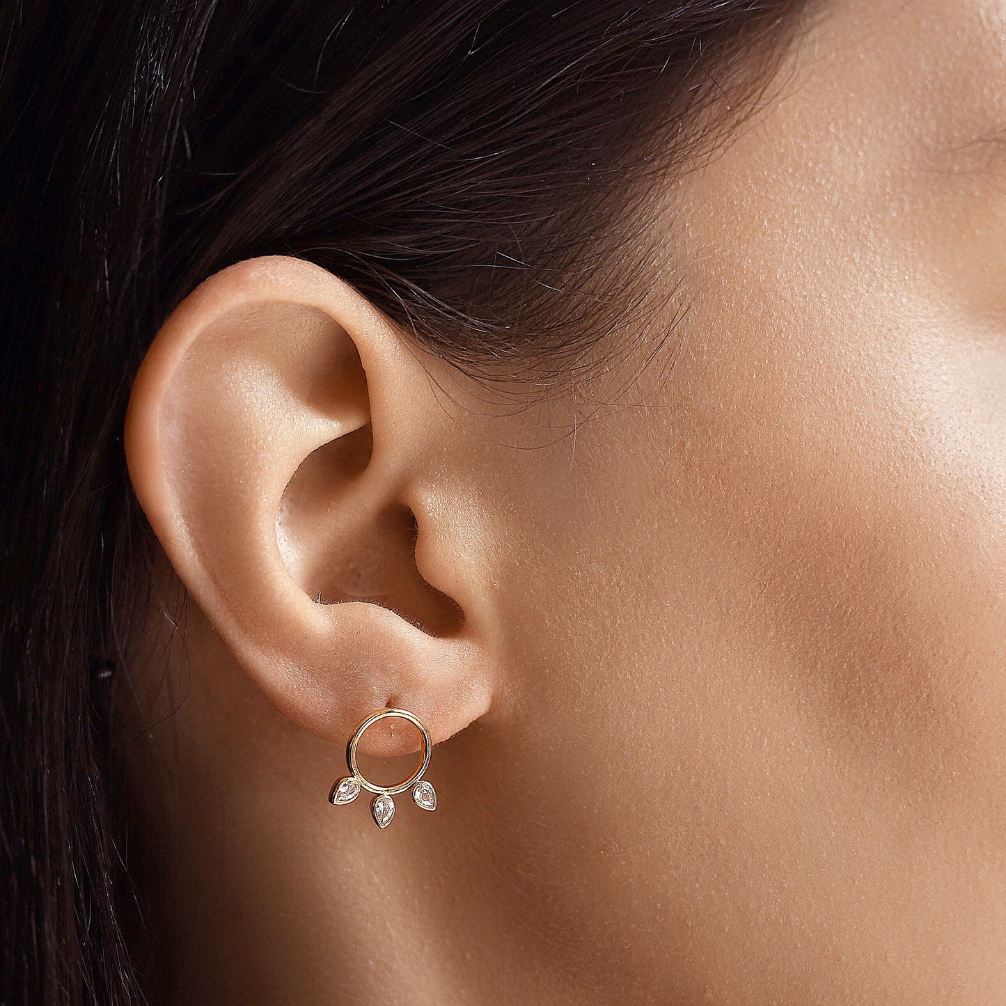 Sideways Hoop With Three Cz Tear Drops