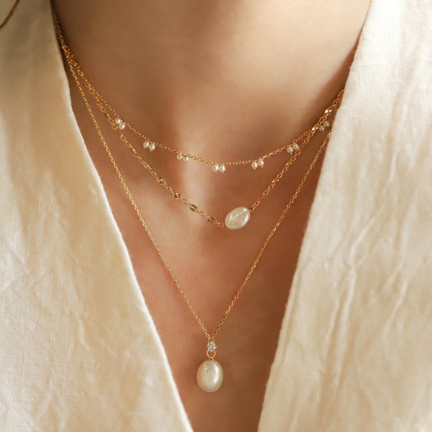 Chain with Freshwater Pearl and CZ Pendant