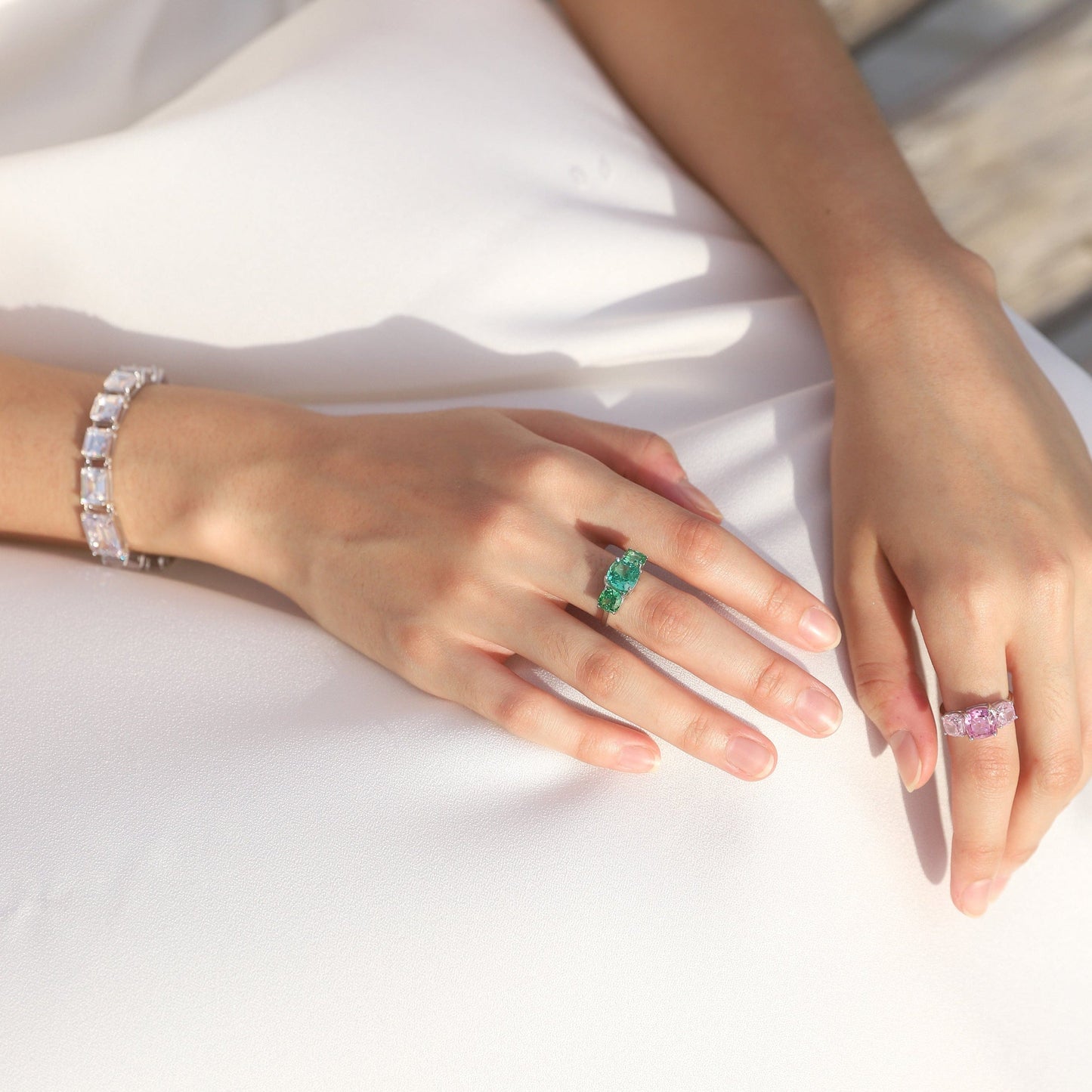 Round Three Pink Stone Ring