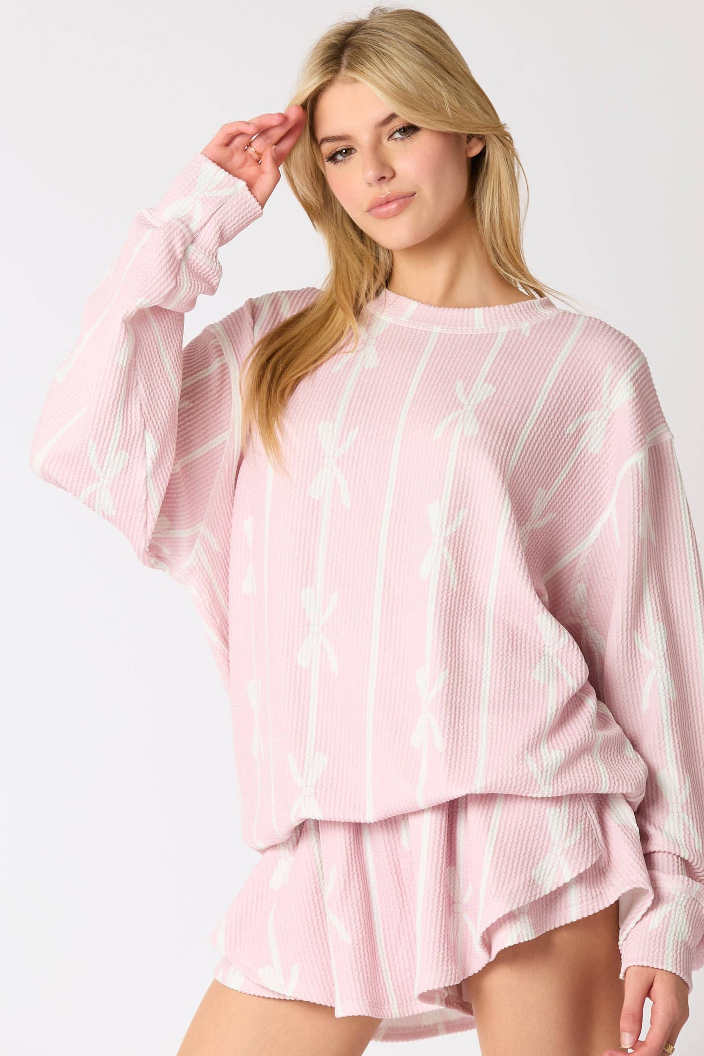 Bow Prints Urban Rib Loose Fit Knit Top