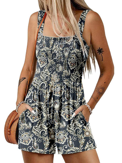 ‚è∞Hot Sale 49% OFFüíÉWomen's Summer Square Neck Sleeveless Loose Casual Short Smocked Romper