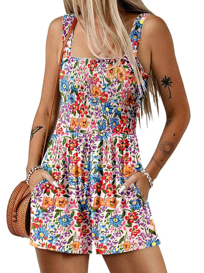 ‚è∞Hot Sale 49% OFFüíÉWomen's Summer Square Neck Sleeveless Loose Casual Short Smocked Romper