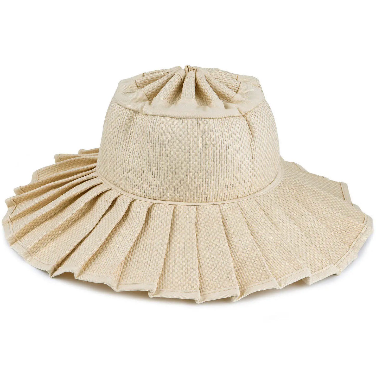 Handmade Foldable Straw Sun Hat for Women ‚Äì UPF 50+ Wide Brim Pleated Beach Hat with Ponytail Opening & Packable Roll-Up Design