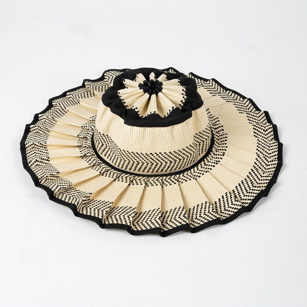 Handmade Foldable Straw Sun Hat for Women ‚Äì UPF 50+ Wide Brim Pleated Beach Hat with Ponytail Opening & Packable Roll-Up Design