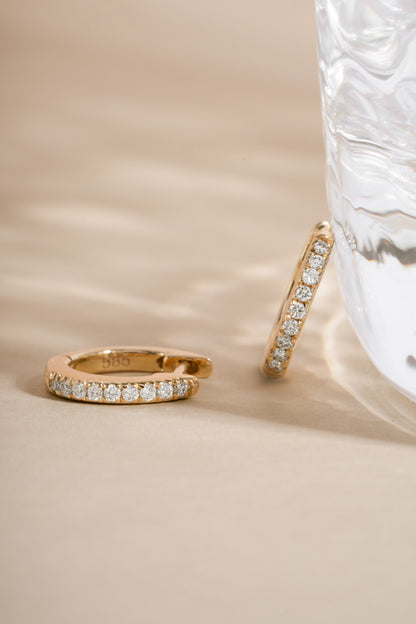 14K Solid Gold 8mm Pavé Lab Grown Diamond Huggies