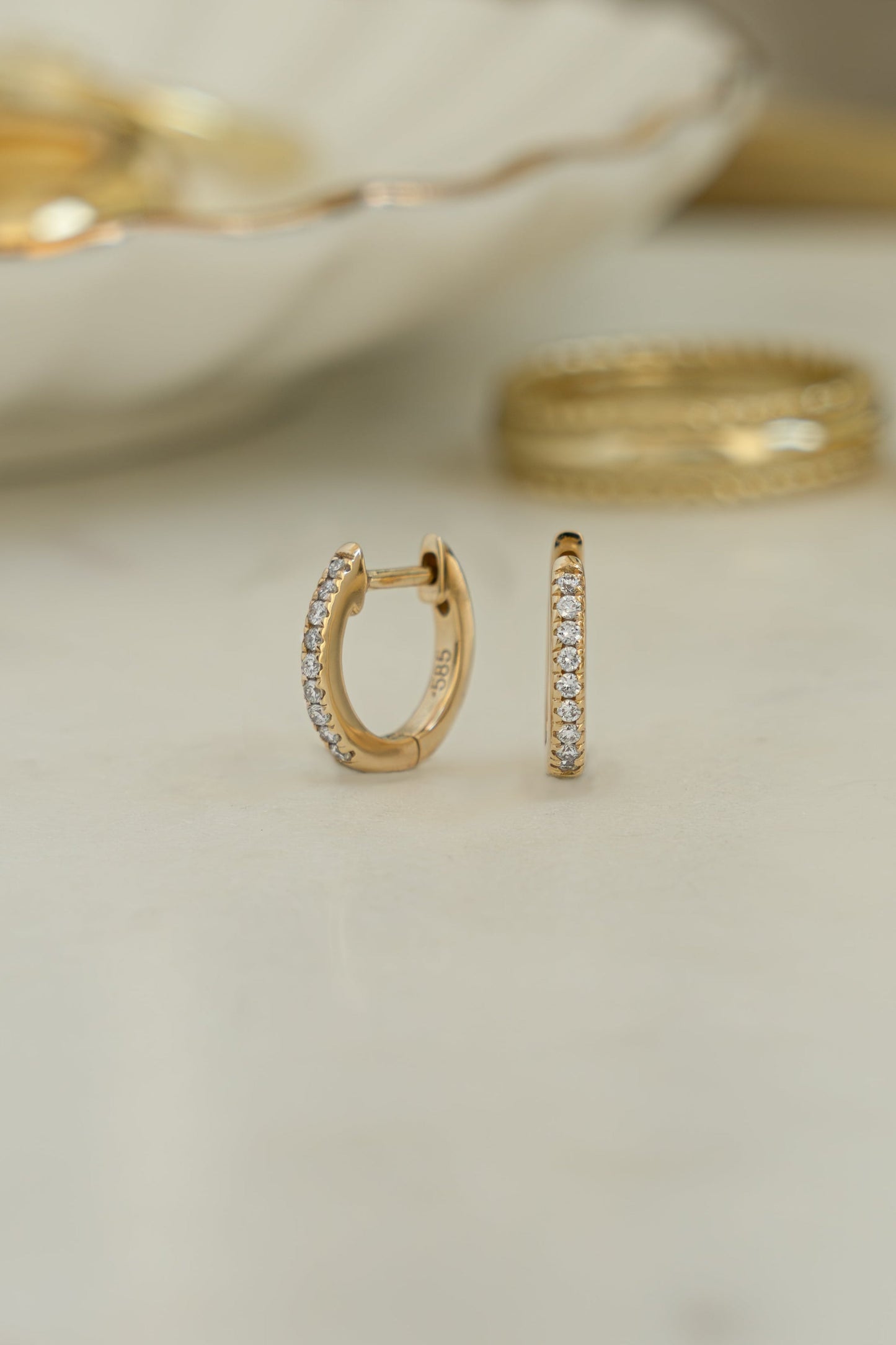 14K Solid Gold 8mm Pavé Lab Grown Diamond Huggies