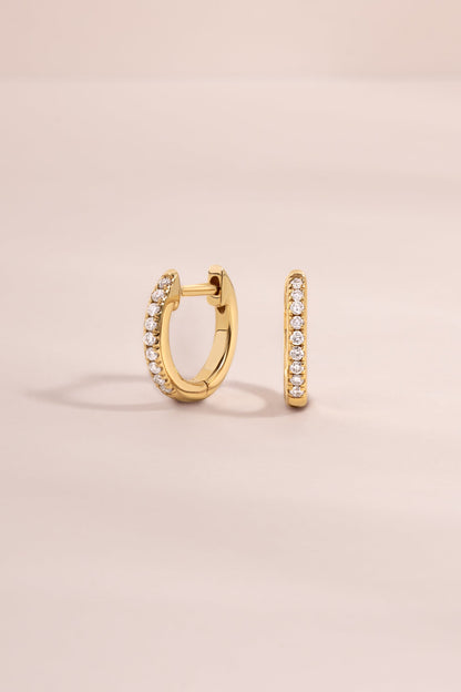 14K Solid Gold 8mm Pavé Lab Grown Diamond Huggies
