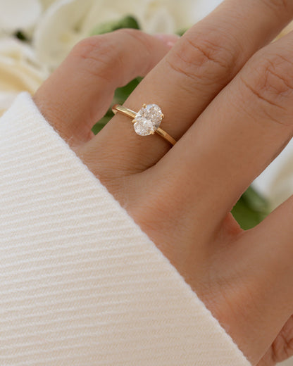 14K Solid Gold Oval Solitaire Lab Grown Diamond Ring