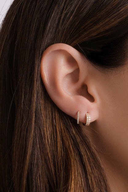 14K Solid Gold Two Row Lab Grown Diamond Huggies