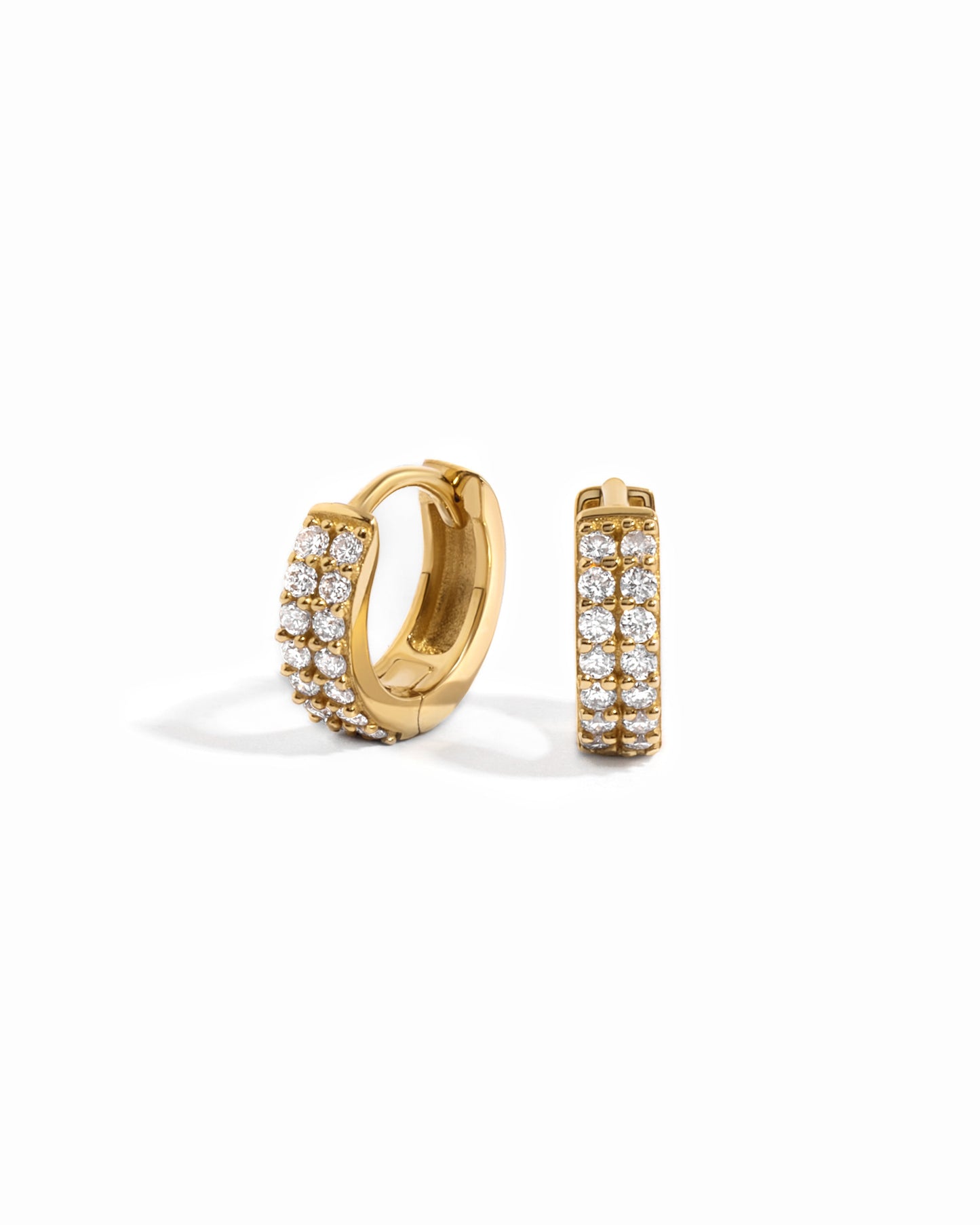 14K Solid Gold Two Row Lab Grown Diamond Huggies