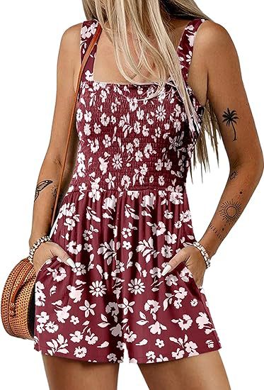 ‚è∞Hot Sale 49% OFFüíÉWomen's Summer Square Neck Sleeveless Loose Casual Short Smocked Romper