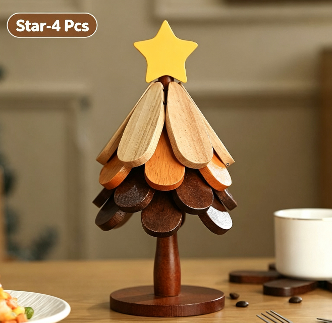 ü™µ Solid Wood Heat Resistant, Protect Table From Scalding - Tree Shaped Foldable Wooden TrivetüéÑ