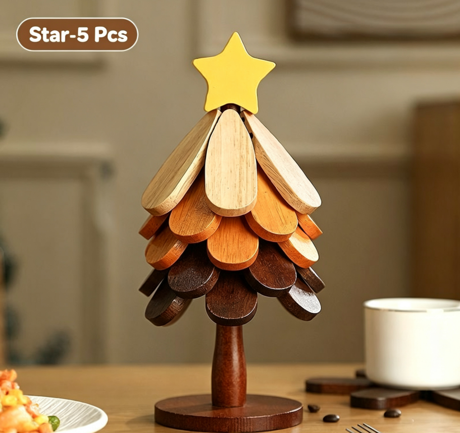 ü™µ Solid Wood Heat Resistant, Protect Table From Scalding - Tree Shaped Foldable Wooden TrivetüéÑ