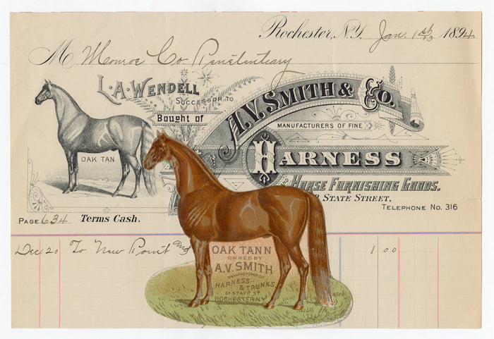 1894 A.V. Smith & Co. Harness and Horse Furnishing Goods Billhead and Die-cut Trade Card Set