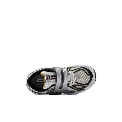 New Balance 1906R sneakers heel view, silver and black lace-up with N logo