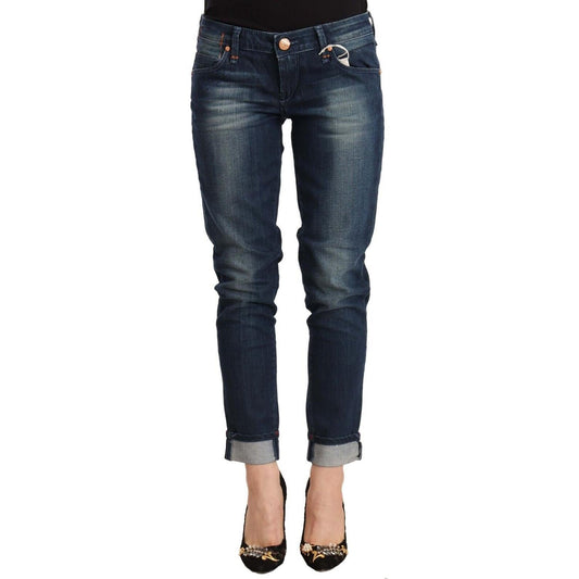 Acht Blue Washed Low Waist Skinny Denim Folded Hem Jeans