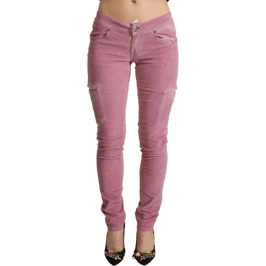 Acht Pink Cotton Low Waist Skinny Denim Cargo Jeans