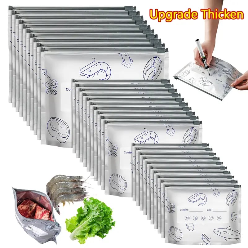 üéÅüî•10-Pack Reusable Foil Vacuum Zipper Sealable Storage Bags Labelled Fridge Order Relief