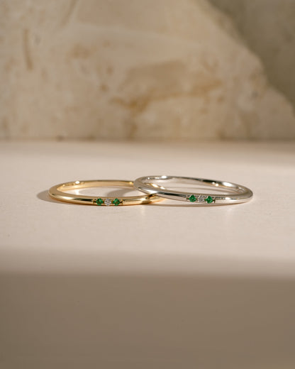 Emerald 3 Stone Diamond Ring