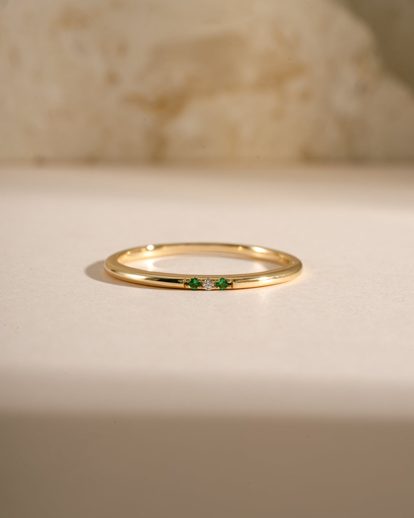 Emerald 3 Stone Diamond Ring