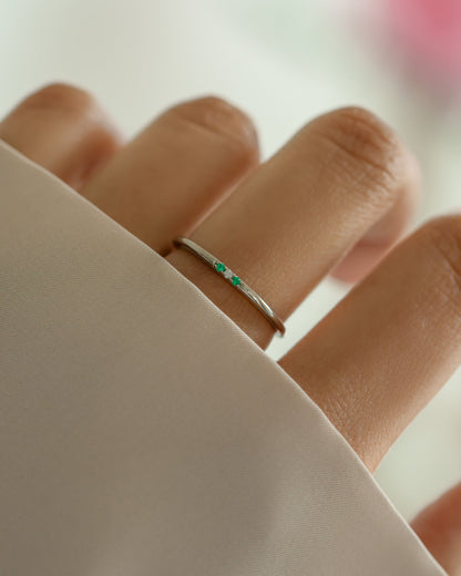 Emerald 3 Stone Diamond Ring