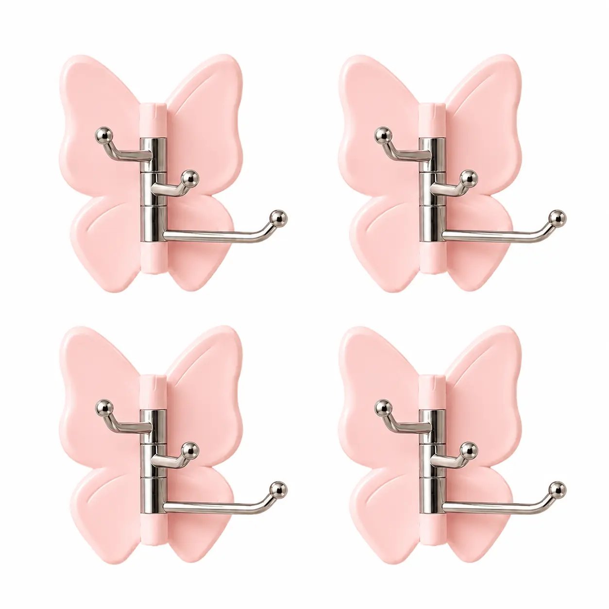 4-Pack Rotating Butterfly Adhesive Wall Hooks ‚Äì No-Drill Towel & Key Organizer