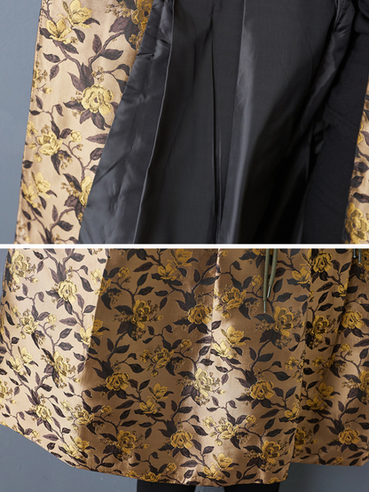 Lustrous Jacquard Satin Floral Cape Jacket with Mandarin Collar Elegance