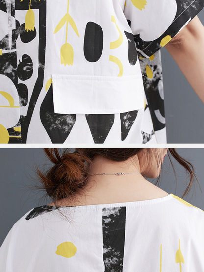 Abstract Print Rayon Midi Dress with Pockets, Chic Summer Style