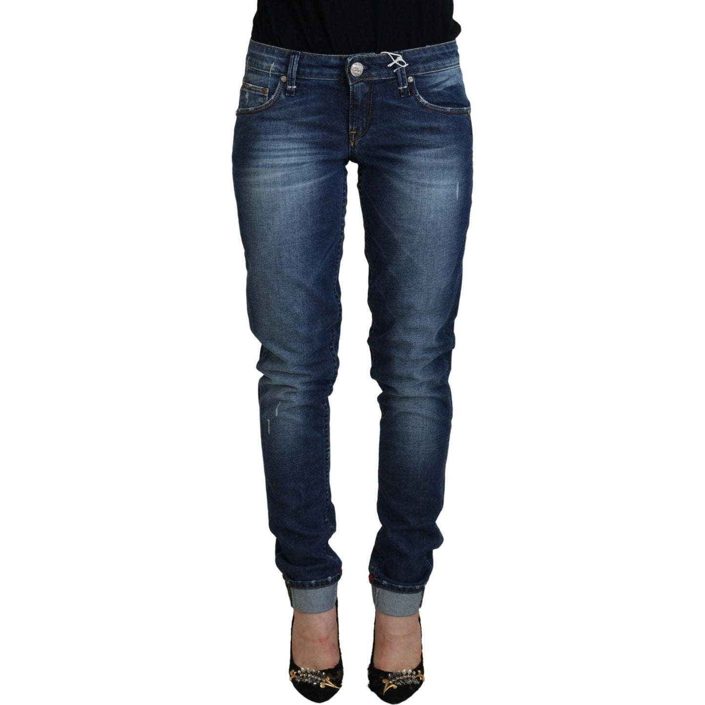 Acht Blue Washed Cotton Slim Fit Women Denim Jeans