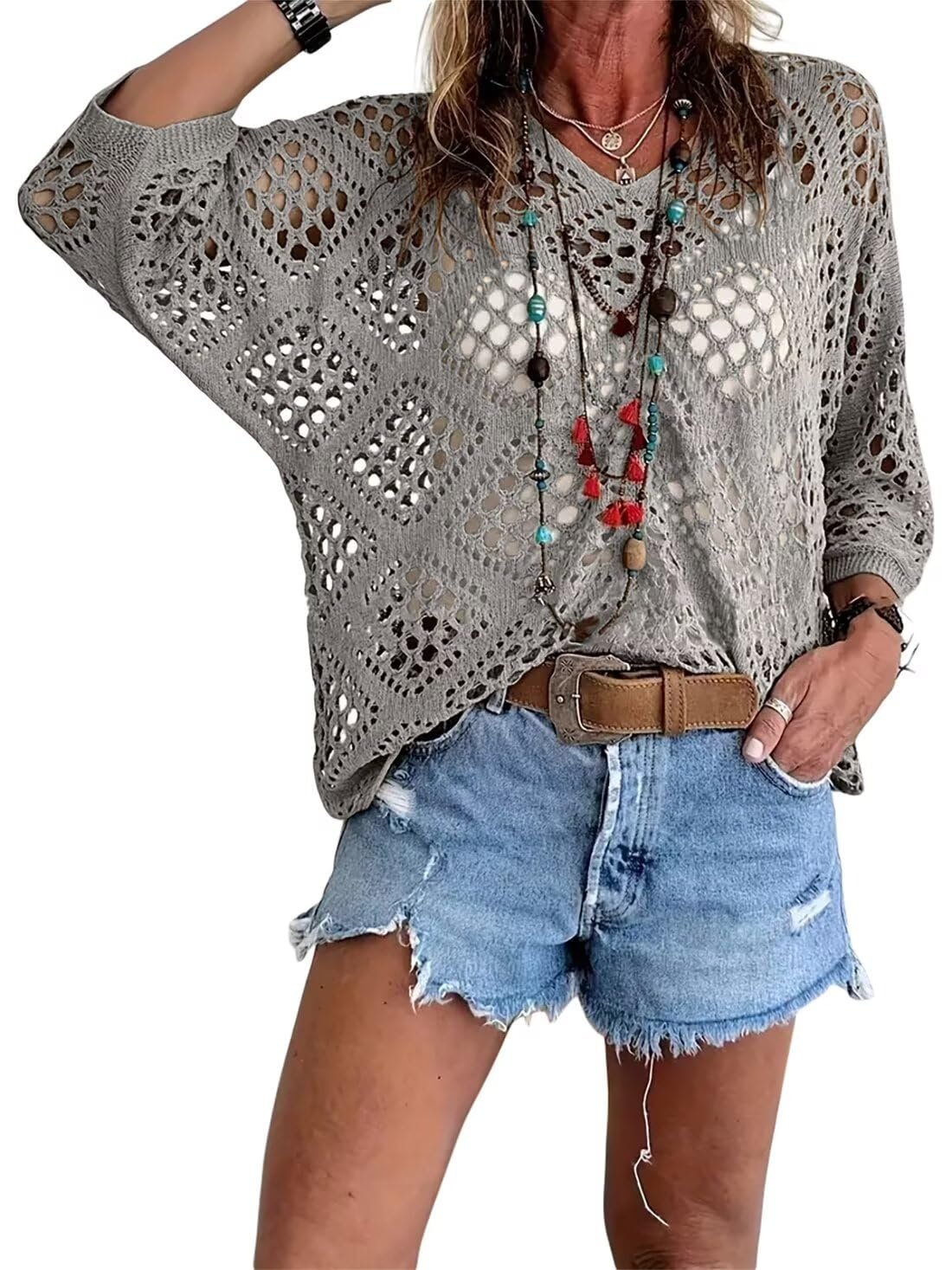 ? Handmade Crochet V‚ÄêNeck Boho Top | Apricot Summer Essential
