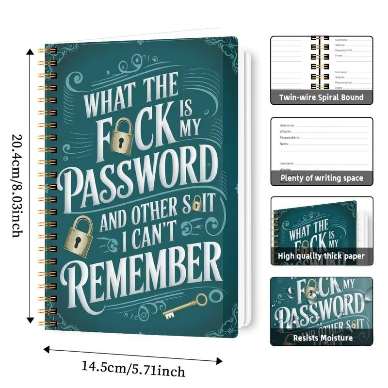 üìÖFunny Password Notebook - Spiral Bound with Lock Icons & Funny Security Phrases‚úçÔ∏è