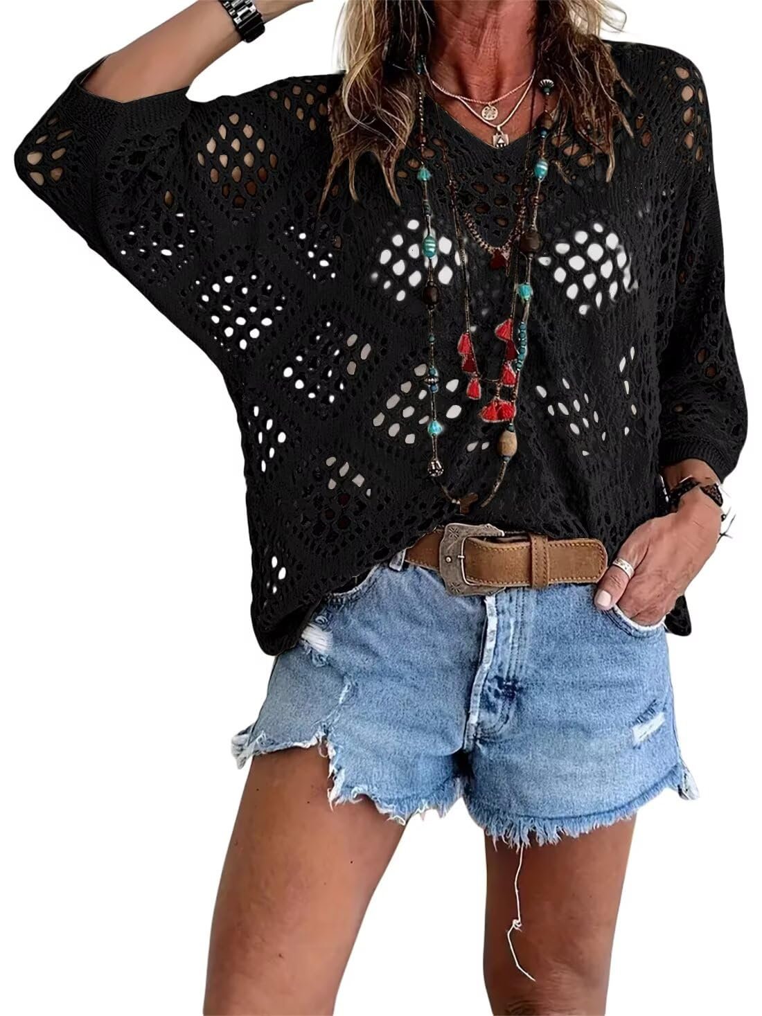 ? Handmade Crochet V‚ÄêNeck Boho Top | Apricot Summer Essential