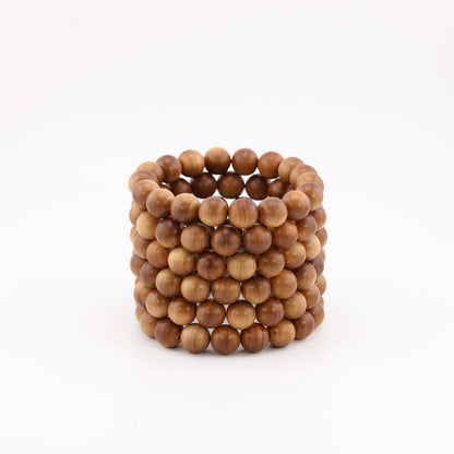 Buy natural sandalwood bracelet collection stacked in varied warm brown tones