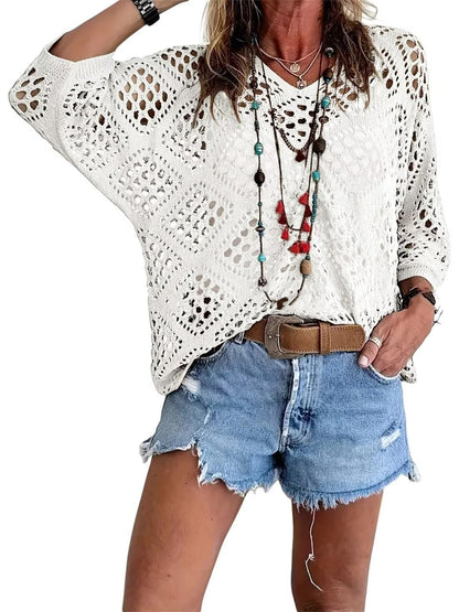 ? Handmade Crochet V‚ÄêNeck Boho Top | Apricot Summer Essential
