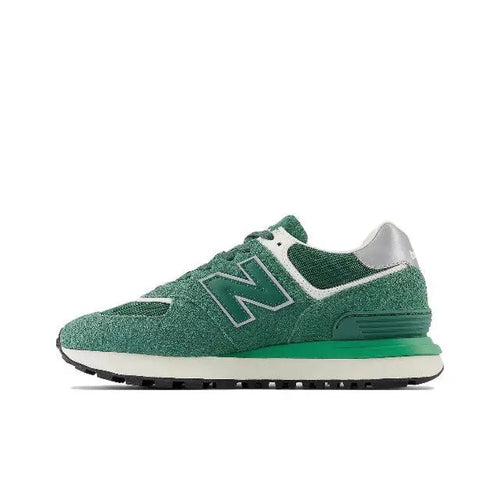 New Balance 574 low-top sneaker, green suede with white N logo