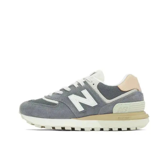 574 sneaker in Apollo Grey with white N logo and tan sole