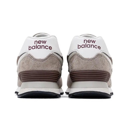 New Balance 574 sneakers, brown heel panel with white back and new balance text
