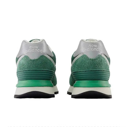 574 sneaker heels, green suede with white back tab and teal midsole