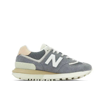 Apollo Grey 574 low-top sneaker with side N logo, white laces, tan sole