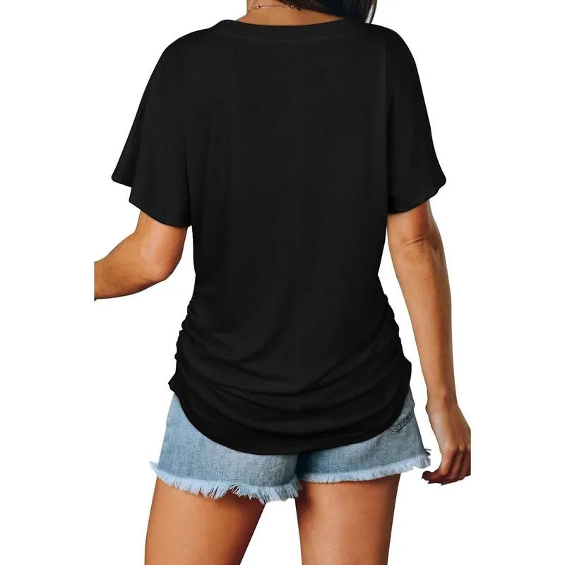 ‚ú®Womens Short Sleeve V Neck Dolman Tops with Side Shirring Loose Fit Shirts